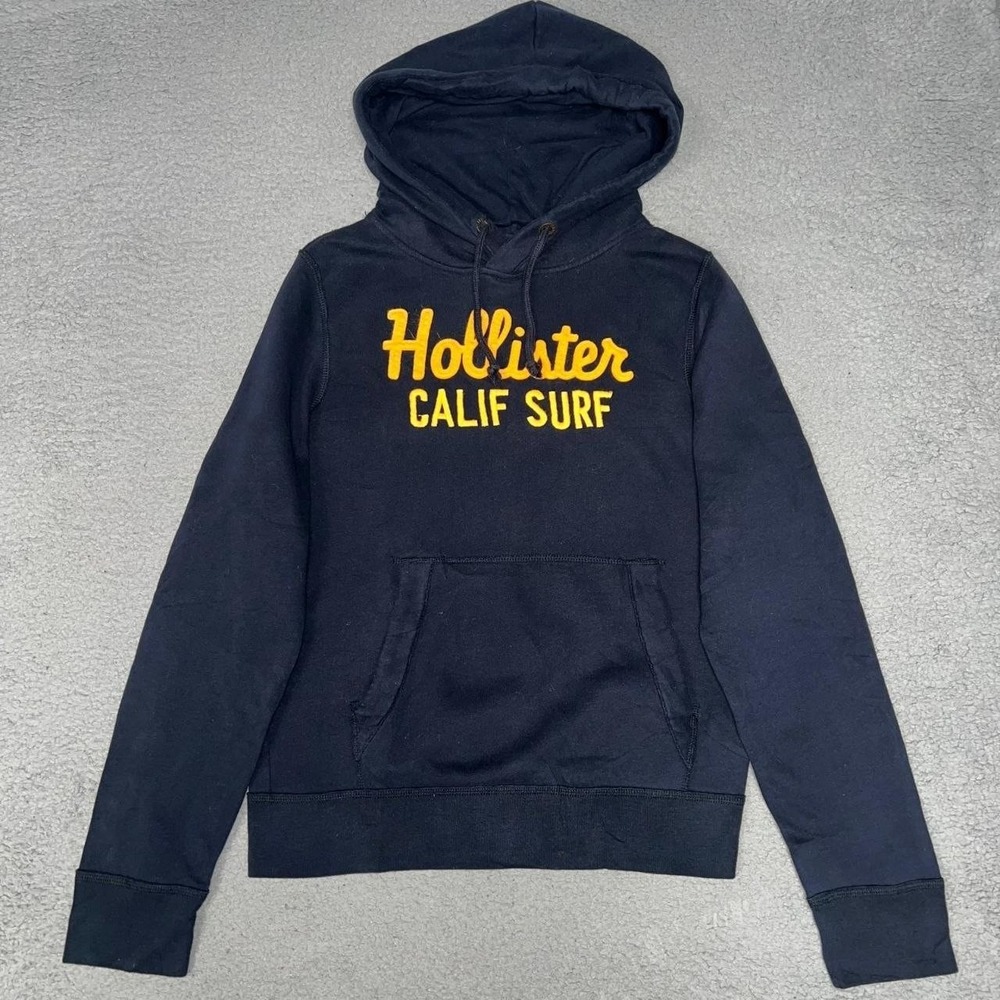 Hollister Calif Surf Hoodie Men's Size XL Blue Embroider Logo Spell Out Pullover
